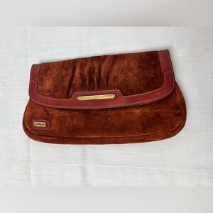 Vintage Suede Clutch with Red Leather Trim